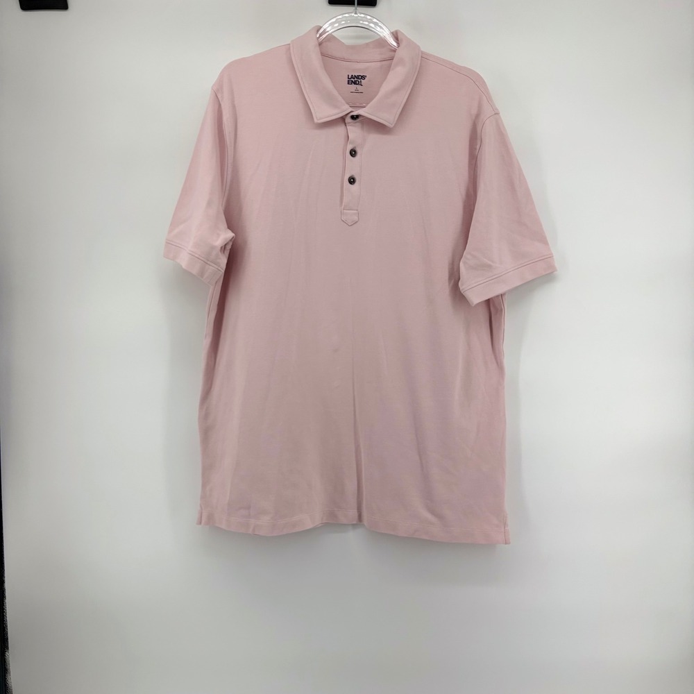 Lands End Mens Pink Short Sleeve Pique Polo Shirt Size L 42-44
